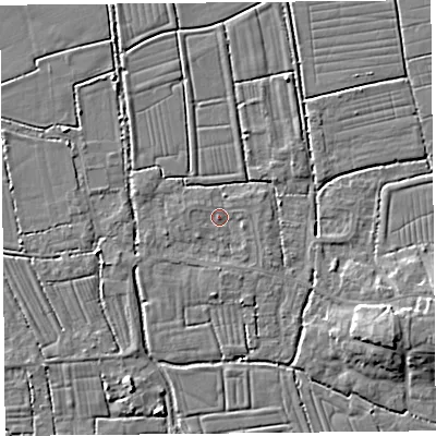 Shaded relief map of the ground around TA94NB, computed from Environment Agency LiDAR. The ground here sits at about 6 m above sea level and falls 8 m across the surrounding 800 m. Surface water reaching this point runs off ground lying to the south, 1.5 m higher.