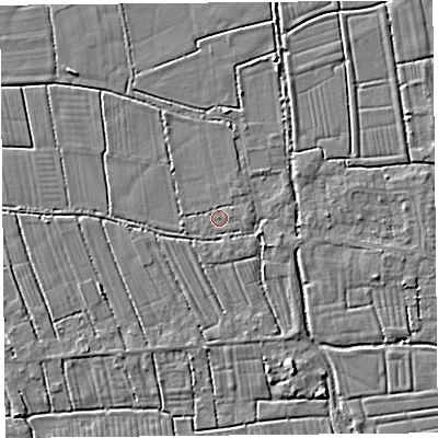 Shaded relief map of the ground around TA94NX, computed from Environment Agency LiDAR. The ground here sits at about 5 m above sea level and falls 5 m across the surrounding 800 m. Surface water reaching this point runs off ground lying to the north-east, 1.2 m higher.
