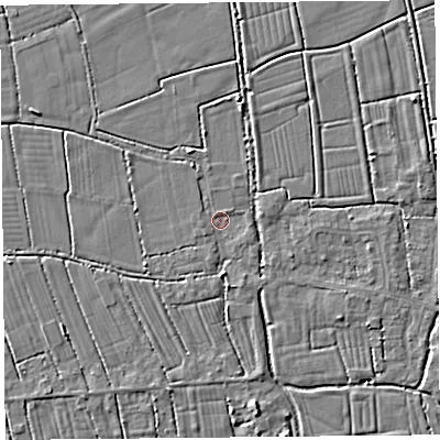 Shaded relief map of the ground around TA94NY, computed from Environment Agency LiDAR. The ground here sits at about 5 m above sea level and falls 5 m across the surrounding 800 m. Surface water reaching this point runs off ground lying to the south, 2.0 m higher.