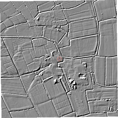 Shaded relief map of the ground around TA94PD, computed from Environment Agency LiDAR. The ground here sits at about 6 m above sea level and falls 6 m across the surrounding 800 m. Surface water reaching this point runs off ground lying to the south-south-east, 3.8 m higher.