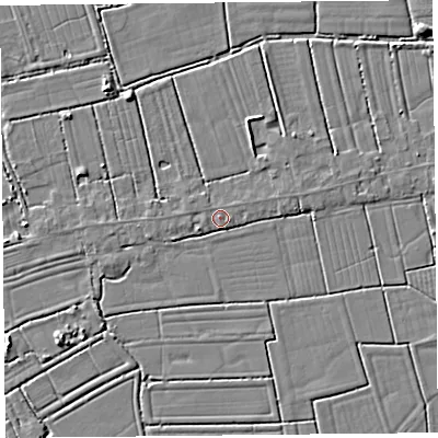 Shaded relief map of the ground around TA94PX, computed from Environment Agency LiDAR. The ground here sits at about 6 m above sea level and falls 4 m across the surrounding 800 m. Surface water reaching this point runs off ground lying to the west-south-west, 2.0 m higher.
