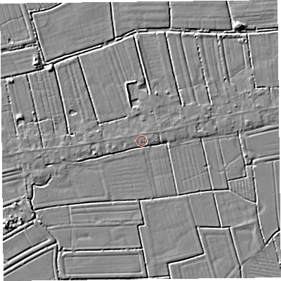 Shaded relief map of the ground around TA94PY, computed from Environment Agency LiDAR. The ground here sits at about 5 m above sea level and falls 4 m across the surrounding 800 m. Surface water reaching this point runs off ground lying to the west-south-west, 2.0 m higher.