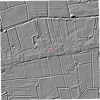 Shaded relief map of the ground around TA94PZ, computed from Environment Agency LiDAR. The ground here sits at about 6 m above sea level and falls 4 m across the surrounding 800 m. Surface water reaching this point runs off ground lying to the east, 0.6 m higher.