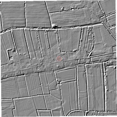 Shaded relief map of the ground around TA94QA, computed from Environment Agency LiDAR. The ground here sits at about 5 m above sea level and falls 4 m across the surrounding 800 m. Surface water reaching this point runs off ground lying to the west-south-west, 0.7 m higher.