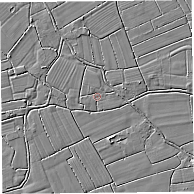 Shaded relief map of the ground around TA94QW, computed from Environment Agency LiDAR. The ground here sits at about 5 m above sea level and falls 3 m across the surrounding 800 m. Surface water reaching this point runs off ground lying to the north-west, 1.1 m higher.