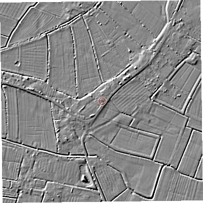 Shaded relief map of the ground around TA94RB, computed from Environment Agency LiDAR. The ground here sits at about 6 m above sea level and falls 4 m across the surrounding 800 m. Surface water reaching this point runs off ground lying to the north-west, 0.5 m higher.