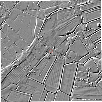 Shaded relief map of the ground around TA94RE, computed from Environment Agency LiDAR. The ground here sits at about 6 m above sea level and falls 4 m across the surrounding 800 m. Surface water reaching this point runs off ground lying to the north-west, 1.0 m higher.