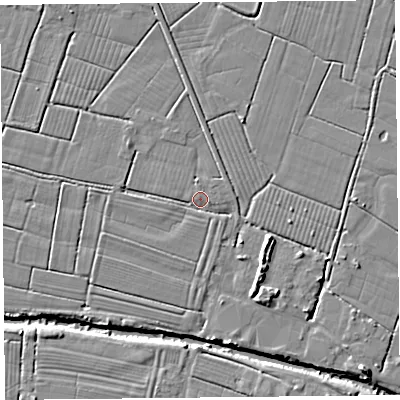 Shaded relief map of the ground around TA94RH, computed from Environment Agency LiDAR. The ground here sits at about 5 m above sea level and falls 8 m across the surrounding 800 m. Surface water reaching this point runs off ground lying to the north, 1.9 m higher.
