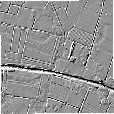 Shaded relief map of the ground around TA94RL, computed from Environment Agency LiDAR. The ground here sits at about 5 m above sea level and falls 8 m across the surrounding 800 m. Surface water reaching this point runs off ground lying to the north-east, 4.6 m higher.