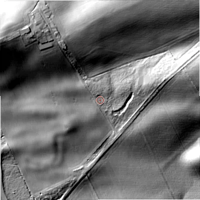 Shaded relief map of the ground around TD124XA, computed from Environment Agency LiDAR. The ground here sits at about 39 m above sea level and falls 30 m across the surrounding 800 m. Surface water reaching this point runs off ground lying to the south-west, 2.9 m higher.