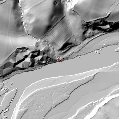 Shaded relief map of the ground around TD151PE, computed from Environment Agency LiDAR. The ground here sits at about 4 m above sea level and falls 63 m across the surrounding 800 m. Surface water reaching this point runs off ground lying to the north-north-east, 62.9 m higher.