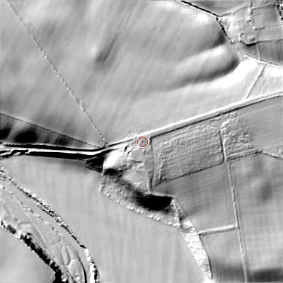 Shaded relief map of the ground around TD151SY, computed from Environment Agency LiDAR. The ground here sits at about 29 m above sea level and falls 35 m across the surrounding 800 m. Surface water reaching this point runs off ground lying to the east-north-east, 1.1 m higher.
