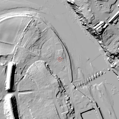 Shaded relief map of the ground around TD152HG, computed from Environment Agency LiDAR. The ground here sits at about 4 m above sea level and falls 42 m across the surrounding 800 m. Surface water reaching this point runs off ground lying to the west, 5.1 m higher.