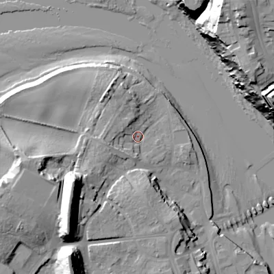 Shaded relief map of the ground around TD152HJ, computed from Environment Agency LiDAR. The ground here sits at about 6 m above sea level and falls 41 m across the surrounding 800 m. Surface water reaching this point runs off ground lying to the west-south-west, 6.3 m higher.