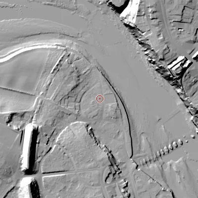 Shaded relief map of the ground around TD152HQ, computed from Environment Agency LiDAR. The ground here sits at about 5 m above sea level and falls 41 m across the surrounding 800 m. Surface water reaching this point runs off ground lying to the south-west, 1.9 m higher.