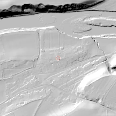 Shaded relief map of the ground around TD152LG, computed from Environment Agency LiDAR. The ground here sits at about 13 m above sea level and falls 39 m across the surrounding 800 m. Surface water reaching this point runs off ground lying to the north-north-east, 0.6 m higher.