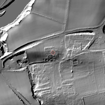 Shaded relief map of the ground around TD152LX, computed from Environment Agency LiDAR. The ground here sits at about 32 m above sea level and falls 51 m across the surrounding 800 m. Surface water reaching this point runs off ground lying to the north-north-west, 1.6 m higher.