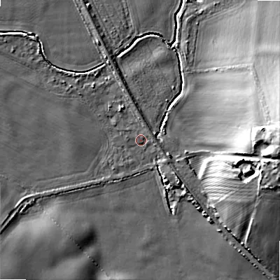 Shaded relief map of the ground around TD152PB, computed from Environment Agency LiDAR. The ground here sits at about 4 m above sea level and falls 23 m across the surrounding 800 m. Surface water reaching this point runs off ground lying to the south-west, 10.3 m higher.