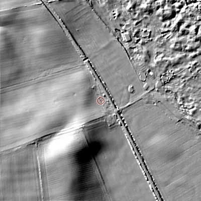 Shaded relief map of the ground around TD152RW, computed from Environment Agency LiDAR. The ground here sits at about 5 m above sea level and falls 14 m across the surrounding 800 m. Surface water reaching this point runs off ground lying to the south-west, 8.0 m higher.