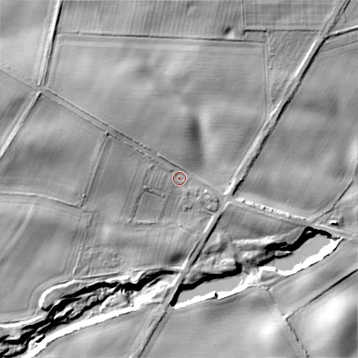 Shaded relief map of the ground around TD152TA, computed from Environment Agency LiDAR. The ground here sits at about 40 m above sea level and falls 32 m across the surrounding 800 m. Surface water reaching this point runs off ground lying to the north-west, 11.7 m higher.
