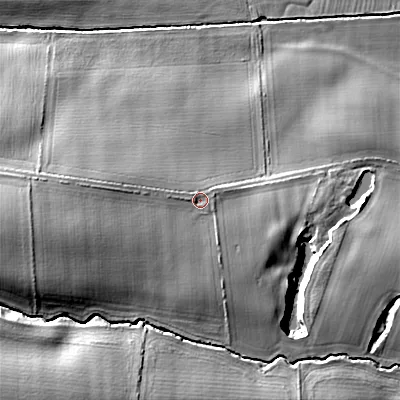 Shaded relief map of the ground around TD152TF, computed from Environment Agency LiDAR. The ground here sits at about 29 m above sea level and falls 29 m across the surrounding 800 m. Surface water reaching this point runs off ground lying to the west-south-west, 11.5 m higher.