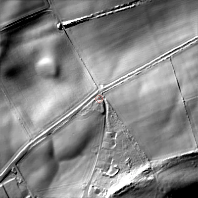 Shaded relief map of the ground around TD152XQ, computed from Environment Agency LiDAR. The ground here sits at about 59 m above sea level and falls 46 m across the surrounding 800 m. Surface water reaching this point runs off ground lying to the south-south-east, 18.3 m higher.