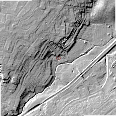Shaded relief map of the ground around TF107GB, computed from Environment Agency LiDAR. The ground here sits at about 66 m above sea level and falls 19 m across the surrounding 800 m. Surface water reaching this point runs off ground lying to the north-west, 13.7 m higher.