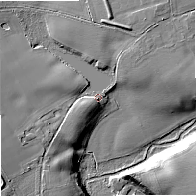 Shaded relief map of the ground around TF108AY, computed from Environment Agency LiDAR. The ground here sits at about 69 m above sea level and falls 24 m across the surrounding 800 m. Surface water reaching this point runs off ground lying to the south-west, 17.7 m higher.