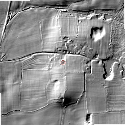 Shaded relief map of the ground around TF108ED, computed from Environment Agency LiDAR. The ground here sits at about 92 m above sea level and falls 28 m across the surrounding 800 m. Surface water reaching this point runs off ground lying to the south-south-east, 8.5 m higher.