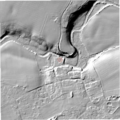 Shaded relief map of the ground around TF108NL, computed from Environment Agency LiDAR. The ground here sits at about 59 m above sea level and falls 14 m across the surrounding 800 m. Surface water reaching this point runs off ground lying to the north, 13.8 m higher.