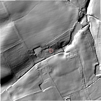 Shaded relief map of the ground around TF109BG, computed from Environment Agency LiDAR. The ground here sits at about 92 m above sea level and falls 28 m across the surrounding 800 m. Surface water reaching this point runs off ground lying to the north-west, 4.9 m higher.