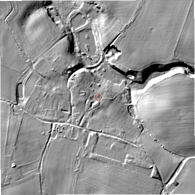 Shaded relief map of the ground around TF109BJ, computed from Environment Agency LiDAR. The ground here sits at about 87 m above sea level and falls 22 m across the surrounding 800 m. Surface water reaching this point runs off ground lying to the south-west, 2.4 m higher.