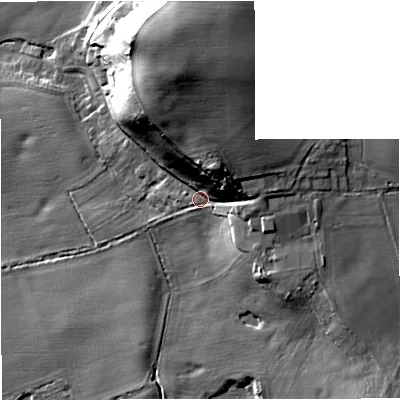Shaded relief map of the ground around TF109DP, computed from Environment Agency LiDAR. The ground here sits at about 93 m above sea level and falls 33 m across the surrounding 800 m. Surface water reaching this point runs off ground lying to the north-north-east, 17.4 m higher.