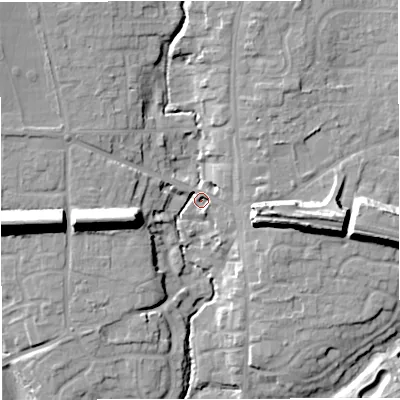 Shaded relief map of the ground around TF118AF, computed from Environment Agency LiDAR. The ground here sits at about 85 m above sea level and falls 20 m across the surrounding 800 m. Surface water reaching this point runs off ground lying to the north-east, 4.0 m higher.