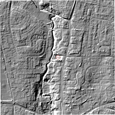 Shaded relief map of the ground around TF118AH, computed from Environment Agency LiDAR. The ground here sits at about 88 m above sea level and falls 12 m across the surrounding 800 m. Surface water reaching this point runs off ground lying to the north-east, 4.0 m higher.