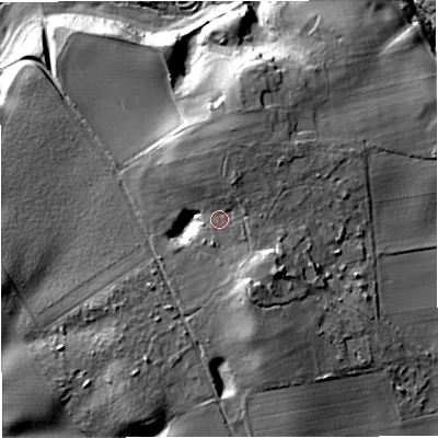 Shaded relief map of the ground around TF118PH, computed from Environment Agency LiDAR. The ground here sits at about 86 m above sea level and falls 28 m across the surrounding 800 m. Surface water reaching this point runs off ground lying to the north-north-east, 4.2 m higher.