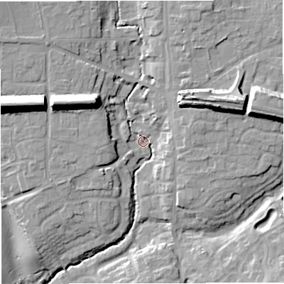 Shaded relief map of the ground around TF119AA, computed from Environment Agency LiDAR. The ground here sits at about 82 m above sea level and falls 23 m across the surrounding 800 m. Surface water reaching this point runs off ground lying to the north-east, 17.5 m higher.