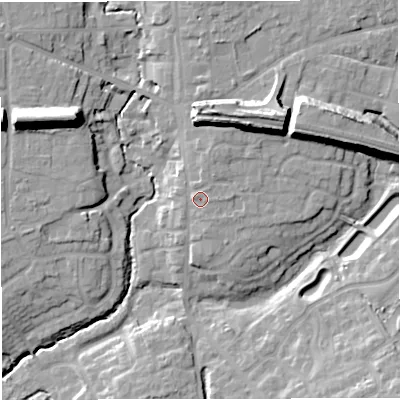 Shaded relief map of the ground around TF119BA, computed from Environment Agency LiDAR. The ground here sits at about 87 m above sea level and falls 22 m across the surrounding 800 m. Surface water reaching this point runs off ground lying to the north-north-east, 1.4 m higher.
