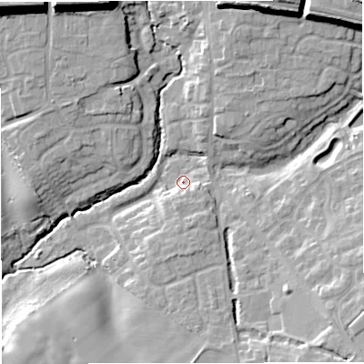 Shaded relief map of the ground around TF119BJ, computed from Environment Agency LiDAR. The ground here sits at about 82 m above sea level and falls 24 m across the surrounding 800 m. Surface water reaching this point runs off ground lying to the south-south-east, 5.8 m higher.