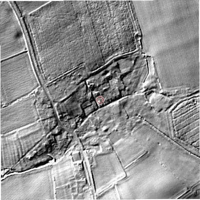 Shaded relief map of the ground around TF119ED, computed from Environment Agency LiDAR. The ground here sits at about 75 m above sea level and falls 13 m across the surrounding 800 m. Surface water reaching this point runs off ground lying to the north-west, 7.4 m higher.
