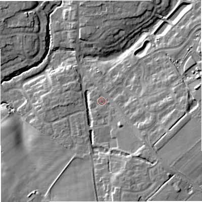 Shaded relief map of the ground around TF119HA, computed from Environment Agency LiDAR. The ground here sits at about 87 m above sea level and falls 19 m across the surrounding 800 m. Surface water reaching this point runs off ground lying to the south-east, 6.9 m higher.