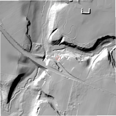 Shaded relief map of the ground around TF119HZ, computed from Environment Agency LiDAR. The ground here sits at about 68 m above sea level and falls 28 m across the surrounding 800 m. Surface water reaching this point runs off ground lying to the south-east, 11.5 m higher.