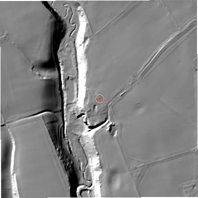 Shaded relief map of the ground around TF119LA, computed from Environment Agency LiDAR. The ground here sits at about 82 m above sea level and falls 20 m across the surrounding 800 m. Surface water reaching this point runs off ground lying to the north-north-west, 0.5 m higher.