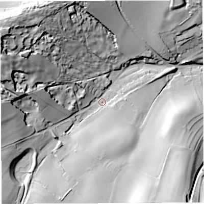 Shaded relief map of the ground around TF136AS, computed from Environment Agency LiDAR. The ground here sits at about 178 m above sea level and falls 67 m across the surrounding 800 m. Surface water reaching this point runs off ground lying to the west-north-west, 47.5 m higher.