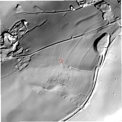Shaded relief map of the ground around TF136DD, computed from Environment Agency LiDAR. The ground here sits at about 201 m above sea level and falls 67 m across the surrounding 800 m. Surface water reaching this point runs off ground lying to the west-north-west, 48.9 m higher.