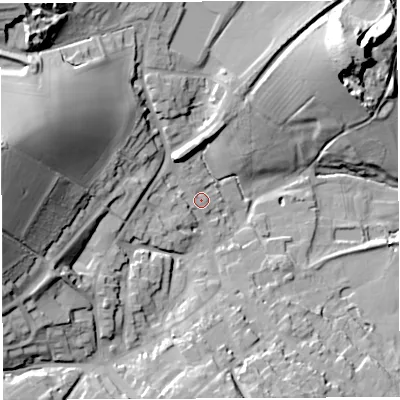Shaded relief map of the ground around TF136HU, computed from Environment Agency LiDAR. The ground here sits at about 152 m above sea level and falls 47 m across the surrounding 800 m. Surface water reaching this point runs off ground lying to the west-south-west, 6.1 m higher.
