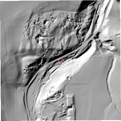 Shaded relief map of the ground around TF136NX, computed from Environment Agency LiDAR. The ground here sits at about 117 m above sea level and falls 103 m across the surrounding 800 m. Surface water reaching this point runs off ground lying to the north-west, 72.0 m higher.