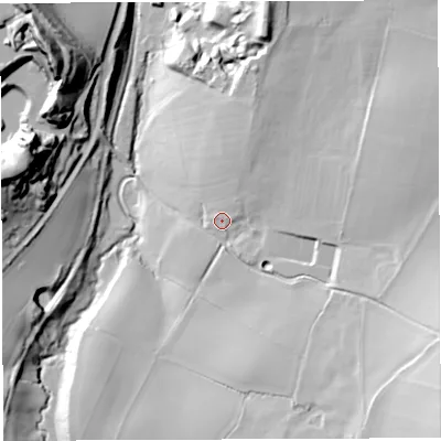 Shaded relief map of the ground around TF136PE, computed from Environment Agency LiDAR. The ground here sits at about 140 m above sea level and falls 49 m across the surrounding 800 m. Surface water reaching this point runs off ground lying to the east-north-east, 13.8 m higher.