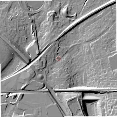 Shaded relief map of the ground around TF16JJ, computed from Environment Agency LiDAR. The ground here sits at about 89 m above sea level and falls 30 m across the surrounding 800 m. Surface water reaching this point runs off ground lying to the south-south-east, 17.5 m higher.