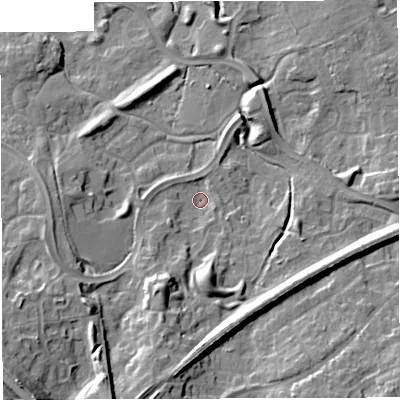 Shaded relief map of the ground around TF16TL, computed from Environment Agency LiDAR. The ground here sits at about 79 m above sea level and falls 27 m across the surrounding 800 m. Surface water reaching this point runs off ground lying to the south-south-west, 10.6 m higher.